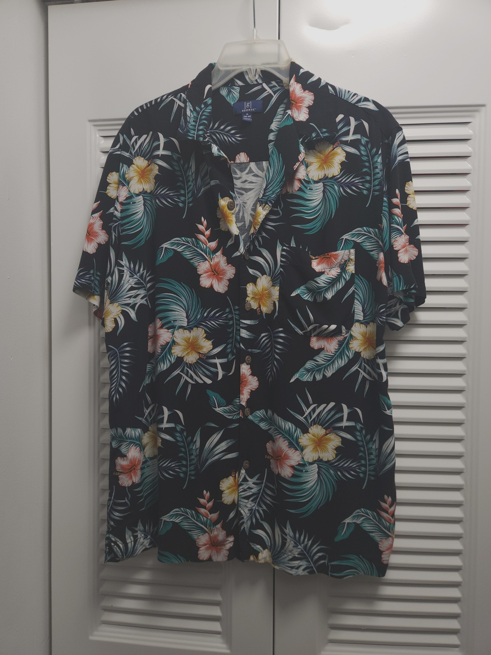 George Men's Hawaiian Floral Button-Up Shirt Size Medium Tropical Print